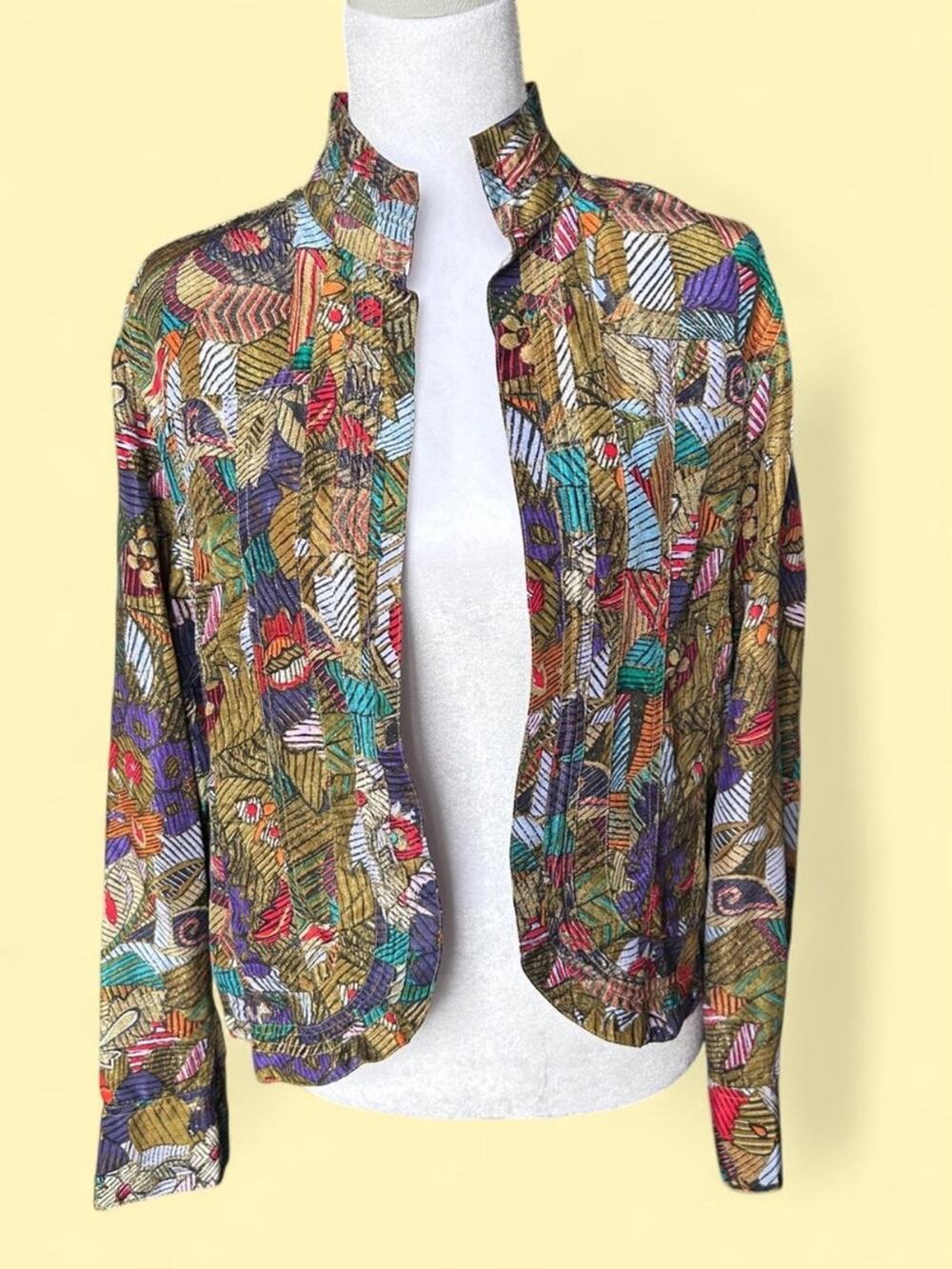 Vintage Silk colorful Patterned Lightweight Jacket Chicos Size 1